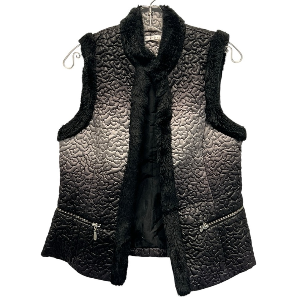 Peter Nygard Faux Fur Quilted Vest Black Gray Ombre Women’s Size Small